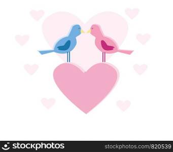 Two birds sitting with a lip locked position on a pink heart symbolizing valentine vector color drawing or illustration