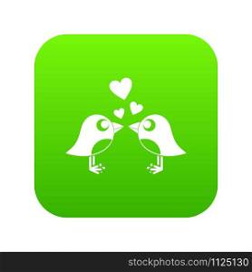 Two birds with hearts icon digital green for any design isolated on white vector illustration. Two birds with hearts icon digital green
