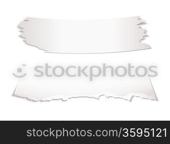 Two bits of torn white paper with shadow with copy space