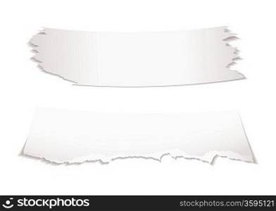 Two bits of torn white paper with shadow with copy space