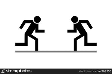 Two black human icons running on against each other. Eps10. Two black human icons running on against each other