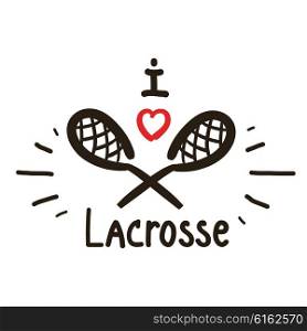 Two black sticks for lacrosse with red heart. Vector illustration