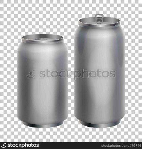 Two blank aluminum cans mockup. Realistic illustration of aluminum cans vector mockup for web. Two blank aluminum cans mockup, realistic style