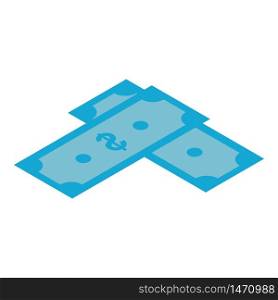Two blue banknotes icon. Isometric of two blue banknotes vector icon for web design isolated on white background. Two blue banknotes icon, isometric style