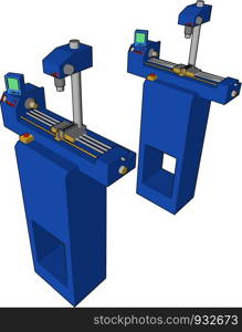 Two blue colored short machine to scan or observe particle very minutely It is battery operated or manually operated machine vector color drawing or illustration