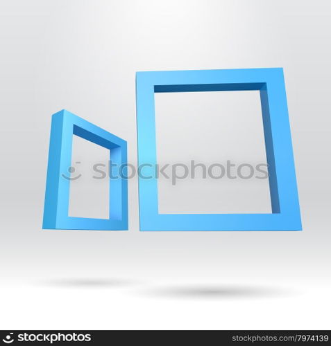 Two blue rectangular 3D frames for your presentation