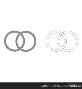 Two bonded wedding rings grey set icon .. Two bonded wedding ringsgrey set icon .