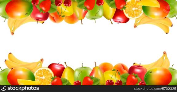 Two borders made of delicious ripe fruit. Vector.