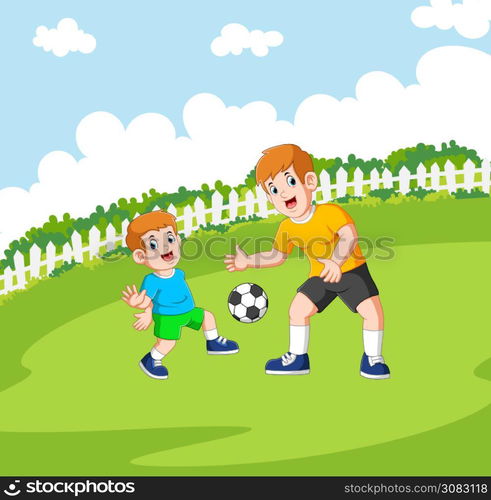 Two boys are playing the football