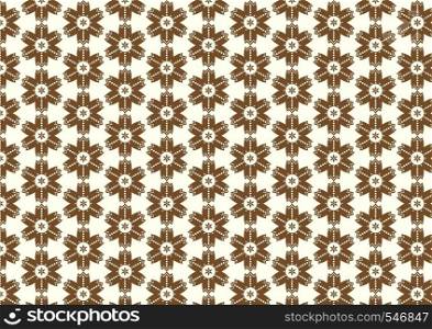 Two brown sweet blossom and circle shape pattern on pastel background. Retro and vintage bloom pattern style for cute or classic design