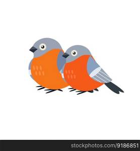 Two Bullfinches. A group of cute forest animals. Couple of bird. Cartoon flat illustration. Two Bullfinches. A group of cute animals