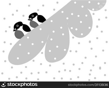 two bullfinches on snow branch, vector illustration