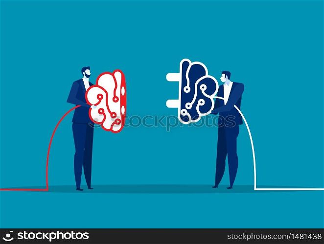 two business connect plug brain for share idea. Concept business vector illustration.