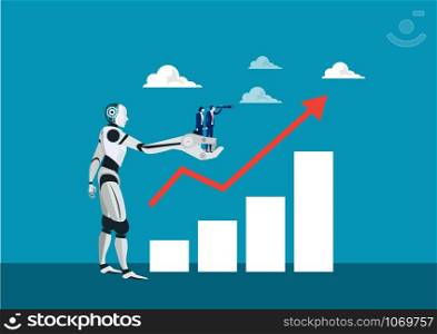 two business holding binoculars on hand robot for analyst stock market vector