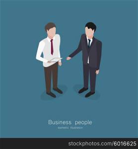 Two business man talking. Two business man talking isometric style vector illustration