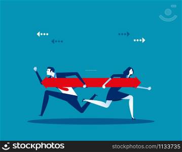 Two business people disagree on the direction. Concept business vector illustration.