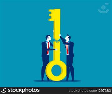 Two Business. Teamwork jigsaw the keys together. Concept business partnership vector illustration, Flat business cartoon, Character design style.
