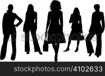 Two business women in black silhouette on a isolated background