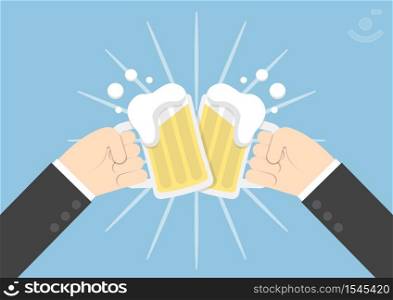 Two businessman hands toasting glasses of beer, success, partnership concept, VECTOR, EPS10