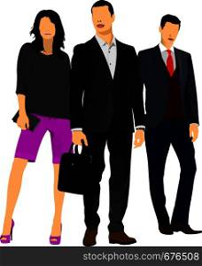Two businessmen and businesswoman women over white background. Vector illustration