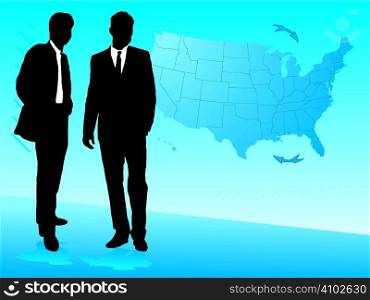 Two businessmen meeting about business strategy in black and blue