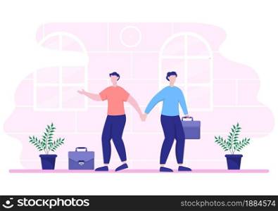 Two Businessmen Reach a Deal or Agreement Shaking Hands on Cooperation Contract as Successful Partners. Background Vector Illustration