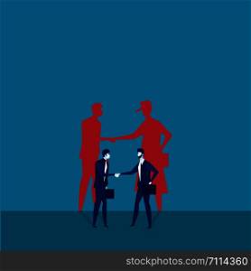Two businessmen shaking hands with shadow crimes invest concept vector illustrator