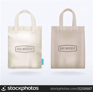 Two Canvas Mockup Realistic Shopping Bags . Two modern natural canvas mockup shopping bags realistic templates for sale promotion corporate identity demonstration vector illustration