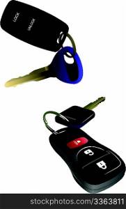 Two car ignition keys with remote control isolated over white background
