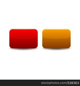 Two cards red and yellow icon in cartoon style isolated on white background. Football or abstract signs. Red and yellow cards icon, cartoon style