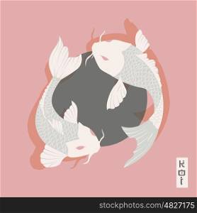 Two carp koi fish swimming around Sun, traditional Japanese style, vector illustration