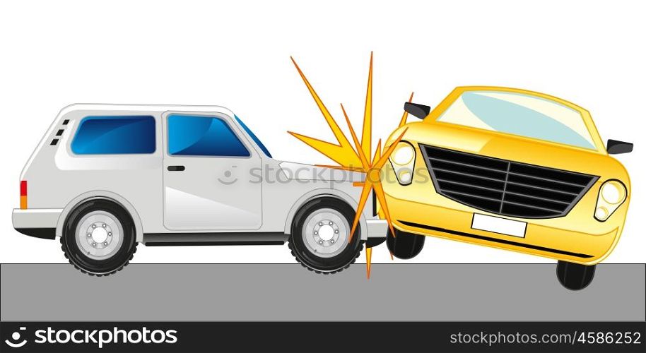 Two cars faced on road. The Collision two cars on road.Vector illustration