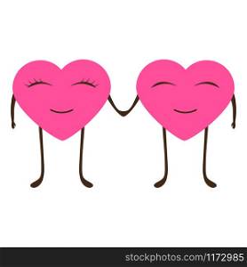 Two cartoon hearts man and woman on Valentine s Day. Loving couple in the form of fictional characters. Cartoon hearts man and woman on Valentine s Day. Loving couple in the form of fictional characters