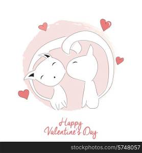 Two cats kissing, happy Valentine&rsquo;s day, vector illustration