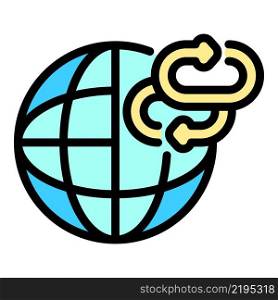 Two chain links and globe icon. Outline two chain links and globe vector icon color flat isolated. Two chain links and globe icon color outline vector