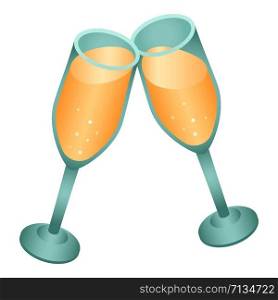 Two champagne glasses icon. Isometric of two champagne glasses vector icon for web design isolated on white background. Two champagne glasses icon, isometric style