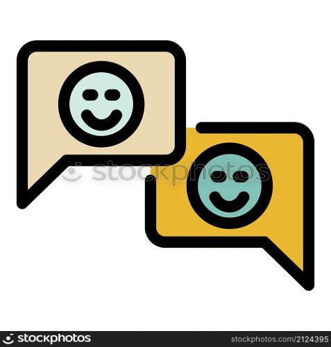 Two chat bubbles with smiles icon. Outline two chat bubbles with smiles vector icon color flat isolated. Two chat bubbles with smiles icon color outline vector