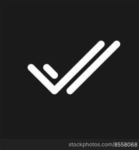 Two checkmarks dark mode glyph ui icon. Simple filled line element. User interface design. White silhouette symbol on black space. Solid pictogram for web, mobile. Vector isolated illustration. Two checkmarks dark mode glyph ui icon
