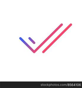 Two checkmarks pixel perfect gradient linear ui icon. Messenger indicator. Social media communication. Line color user interface symbol. Modern style pictogram. Vector isolated outline illustration. Two checkmarks pixel perfect gradient linear ui icon
