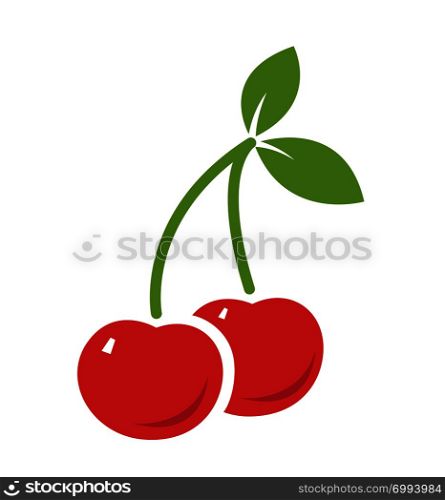 Two cherries with leaves flat icon isolated on white vector illustration eps 10