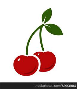 Two cherries with leaves flat icon isolated on white vector illustration eps 10