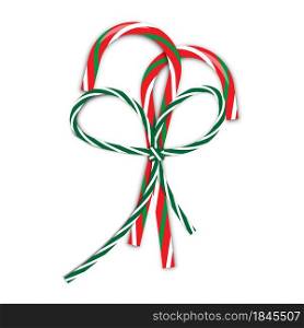 Two christmas candy canes with bow on white background. Holiday time. Hand drawn art. Vector illustration. Stock image. EPS 10.. Two christmas candy canes with bow on white background. Holiday time. Hand drawn art. Vector illustration. Stock image.