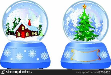 Two Christmas Snow Globes