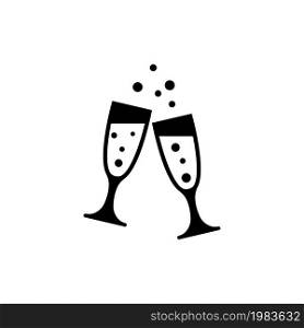 Two Clinking Glasses Champagne, Celebration. Flat Vector Icon illustration. Simple black symbol on white background. Two Clinking Glasses Champagne sign design template for web and mobile UI element. Two Clinking Glasses Champagne, Celebration Flat Vector Icon