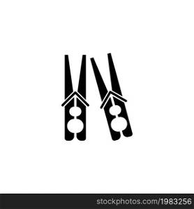 Two Clothesline Clothespins, Clamp Tool. Flat Vector Icon illustration. Simple black symbol on white background. Two Clothesline Clothespins, Clamp sign design template for web and mobile UI element. Two Clothesline Clothespins, Clamp Tool. Flat Vector Icon illustration. Simple black symbol on white background. Two Clothesline Clothespins, Clamp sign design template for web and mobile UI element.