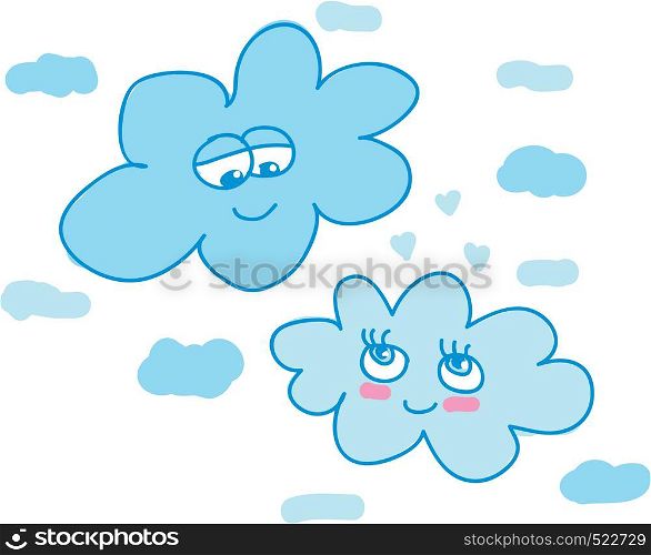 Two clouds looking at each other happily vector color drawing or illustration