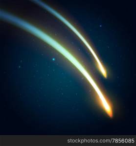 Two comets on the space background vector illustration