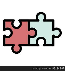 Two connected puzzles icon. Outline two connected puzzles vector icon color flat isolated. Two connected puzzles icon color outline vector