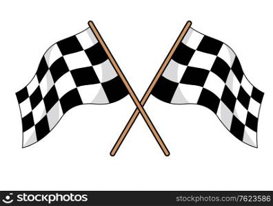 Two crossed black and white checkered flags used in motor sport to signal in the winner and all finishers at a race
