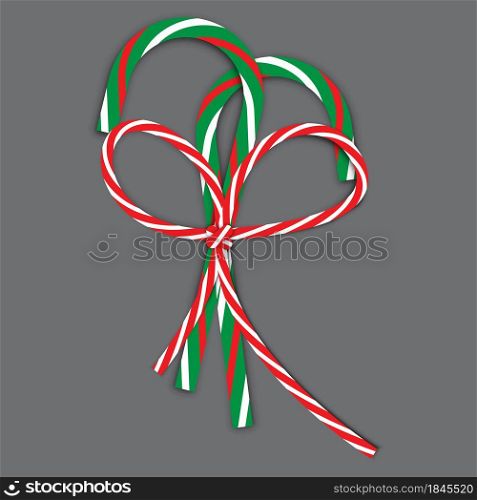 Two crossed christmas candy cane with bow on grey background. Holiday time symbol. Vector illustration. Stock image. EPS 10.. Two crossed christmas candy cane with bow on grey background. Holiday time symbol. Vector illustration. Stock image.